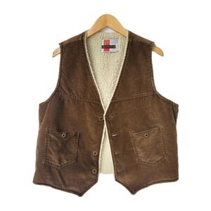 VTG Citation Brown Corduroy Sherpa Lined Vest Mens L Western Rancher 80s